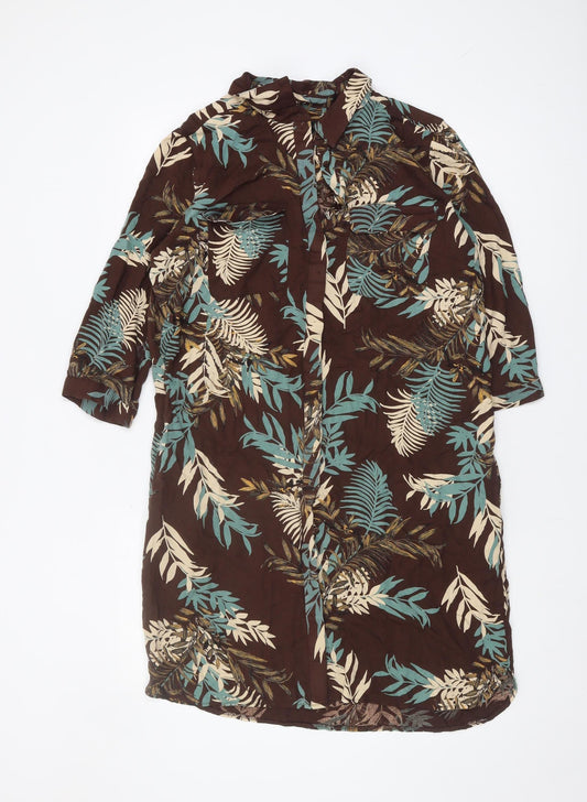 Next Women's Brown Floral Shirt Dress Size 14