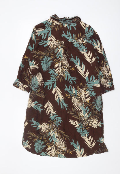 Next Women's Brown Floral Shirt Dress Size 14
