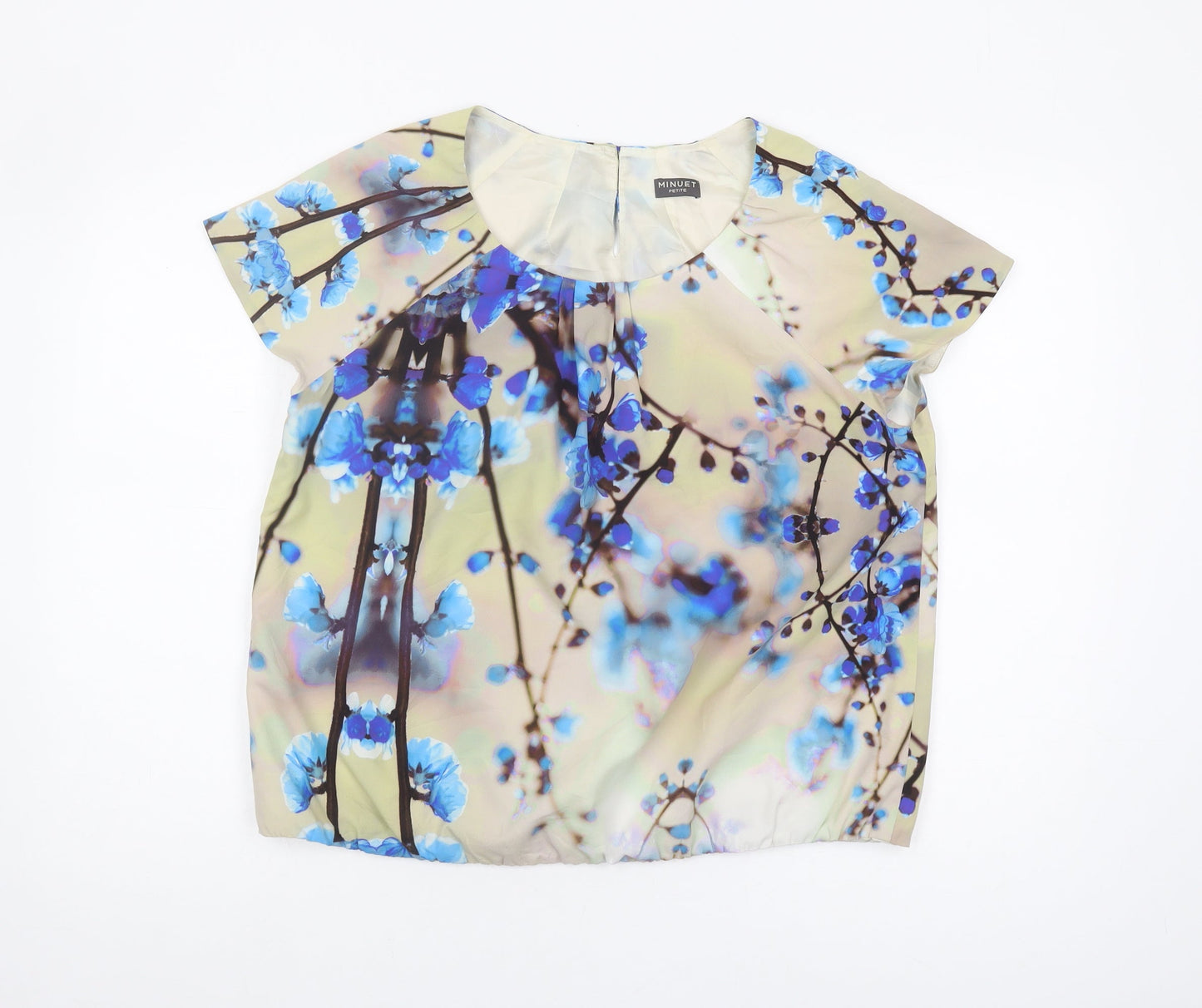 Minuet Petite Blue Floral Round Neck Top Women Size 16
