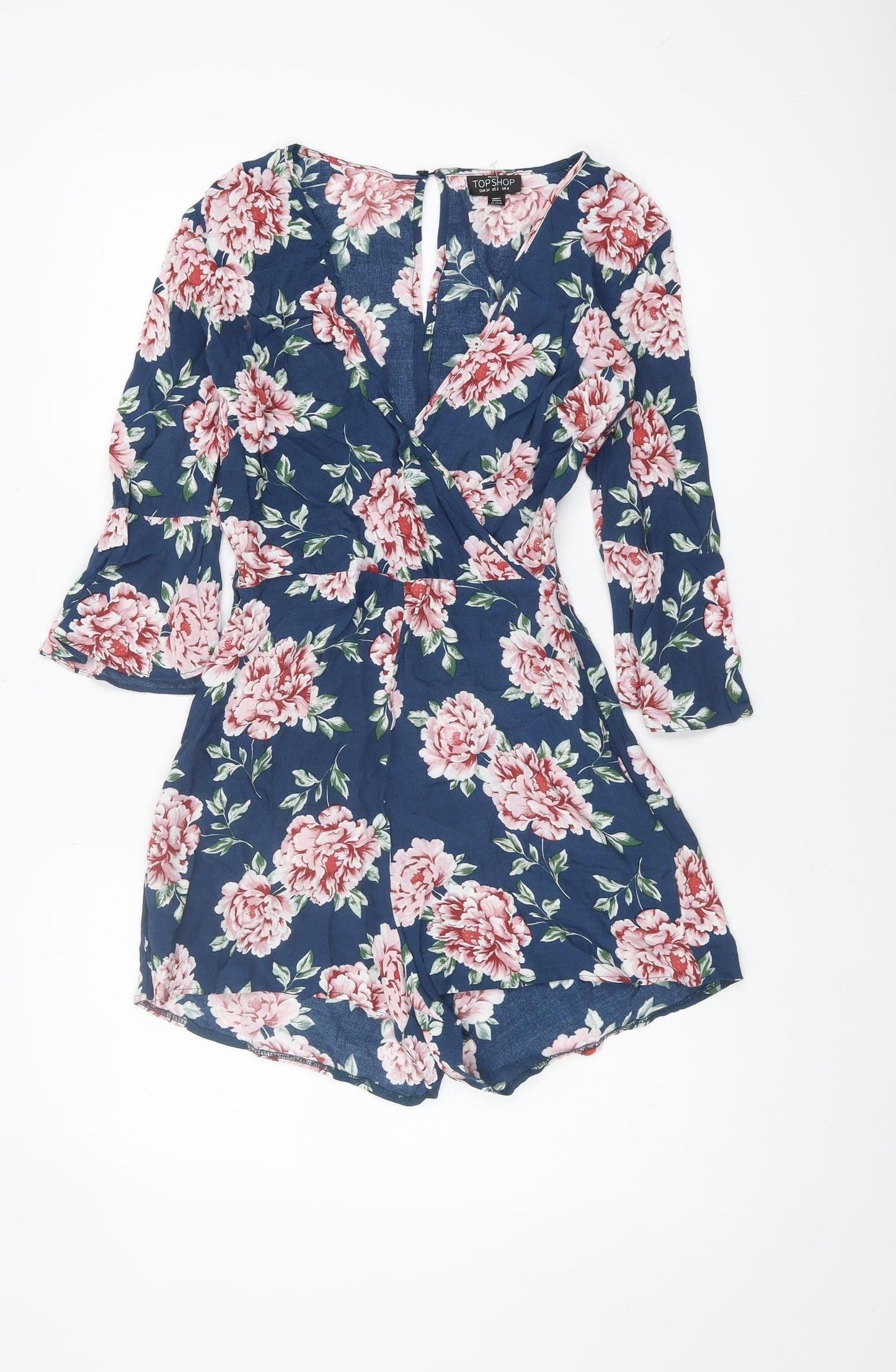 TOPSHOP Women's Blue Floral Petite Playsuit - Size 6