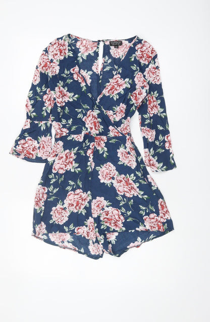 TOPSHOP Women's Blue Floral Petite Playsuit - Size 6