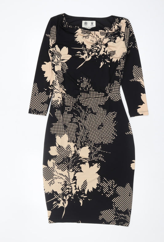 Austin Reed Women's Black Floral Sheath Dress Size 8