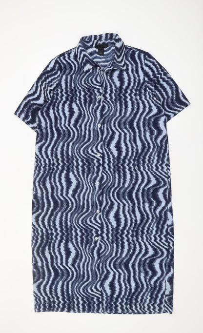 Monki Women's Blue Geometric Shirt Dress, Size S
