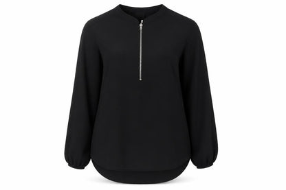 Et Vous Women's Black Long Sleeve Top, Size 16, Zip Accent