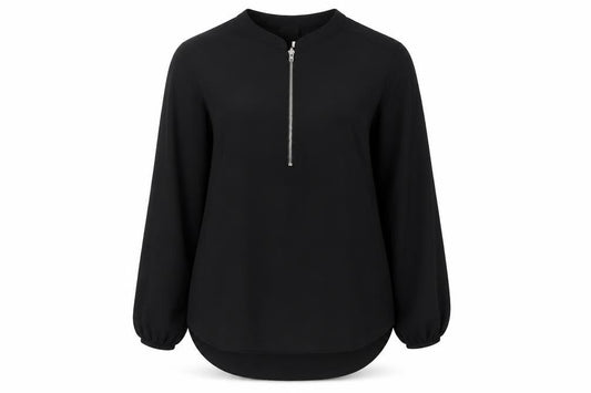 Et Vous Women's Black Long Sleeve Top, Size 16, Zip Accent
