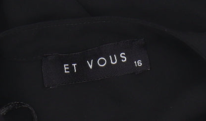 Et Vous Women's Black Long Sleeve Top, Size 16, Zip Accent