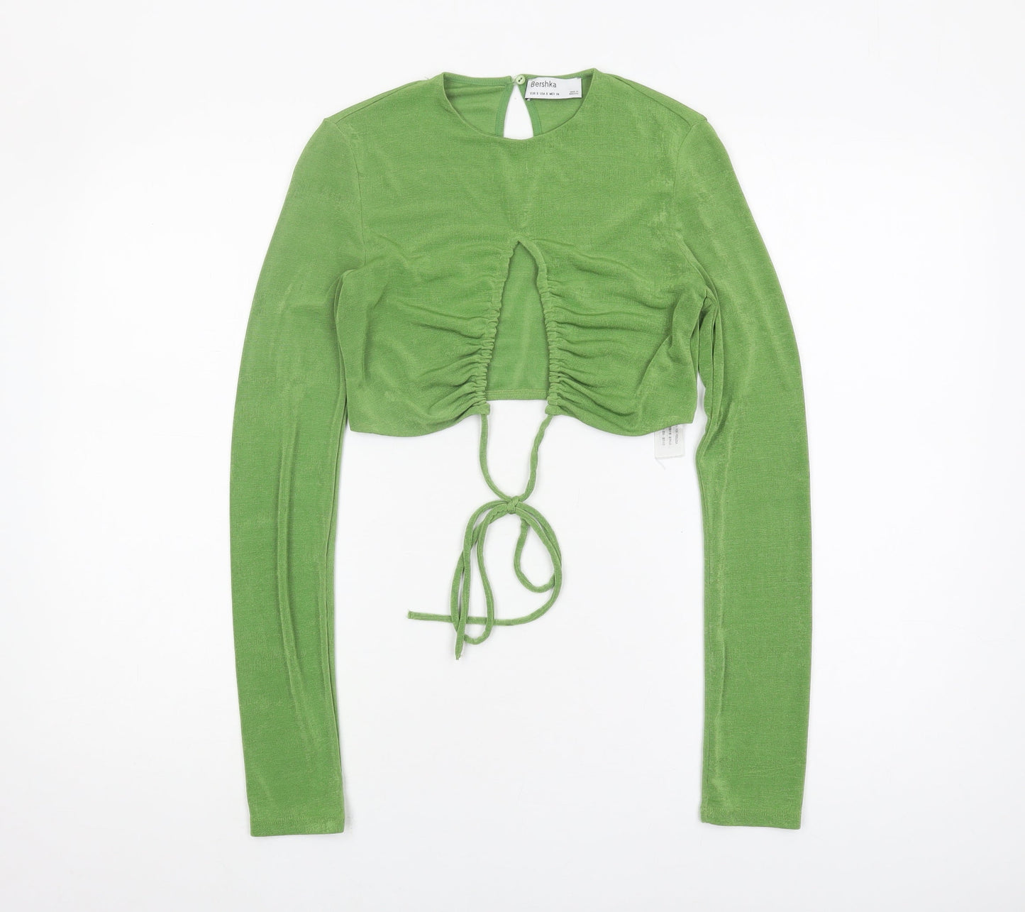 Bershka Women Green Cropped Blouse, Size S