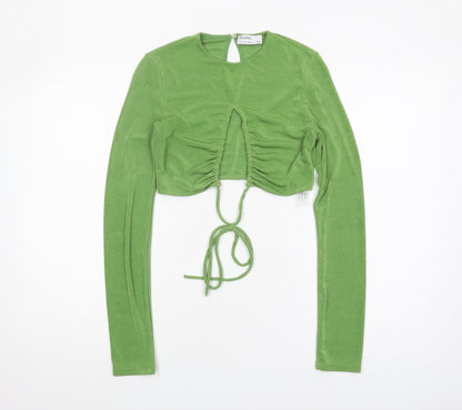 Bershka Women Green Cropped Blouse, Size S