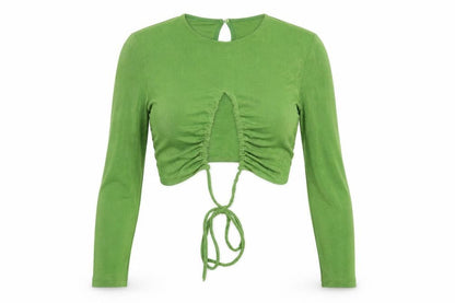Womens UK Size S Bershka Green Cropped Blouse