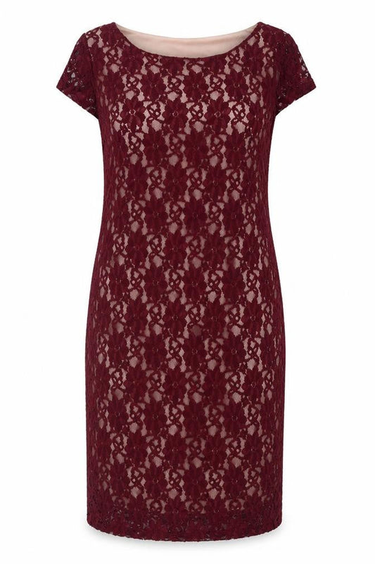 Front view of Dorothy Perkins Maternity Red Lace Sheath Dress, size 16