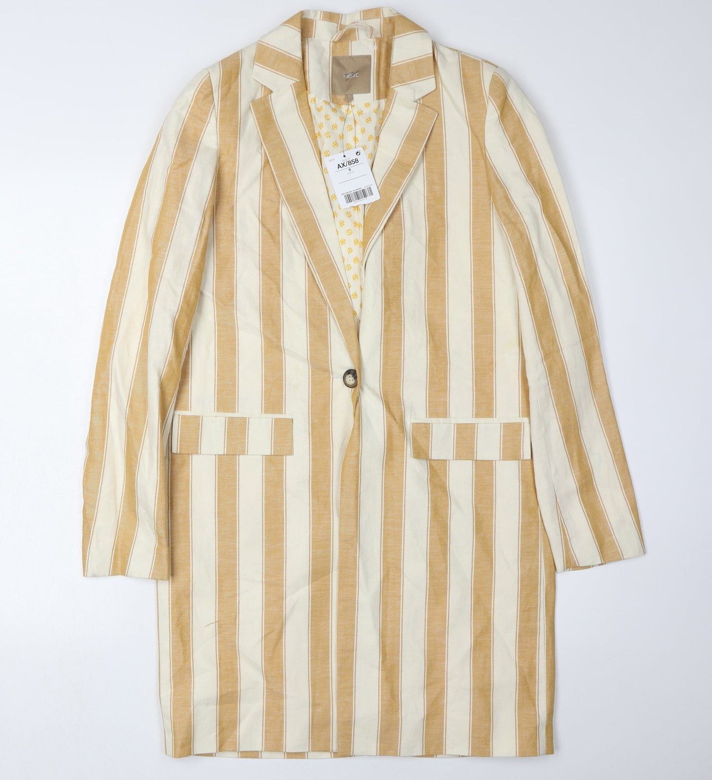Next Women Beige Striped Long Blazer Size 6