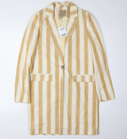 Next Women Beige Striped Long Blazer Size 6