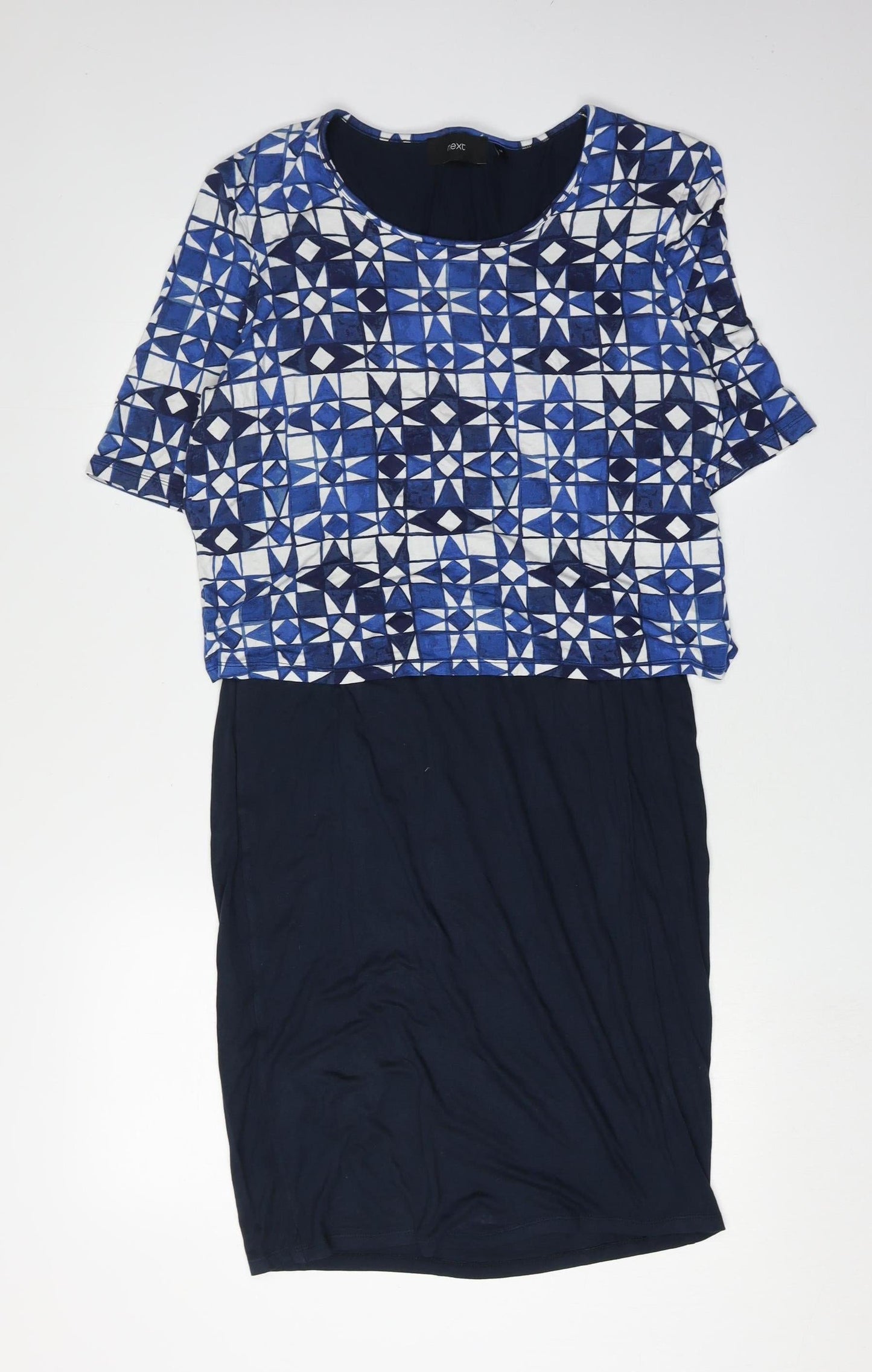 Next Women's Blue Geometric Shift Dress Size 14