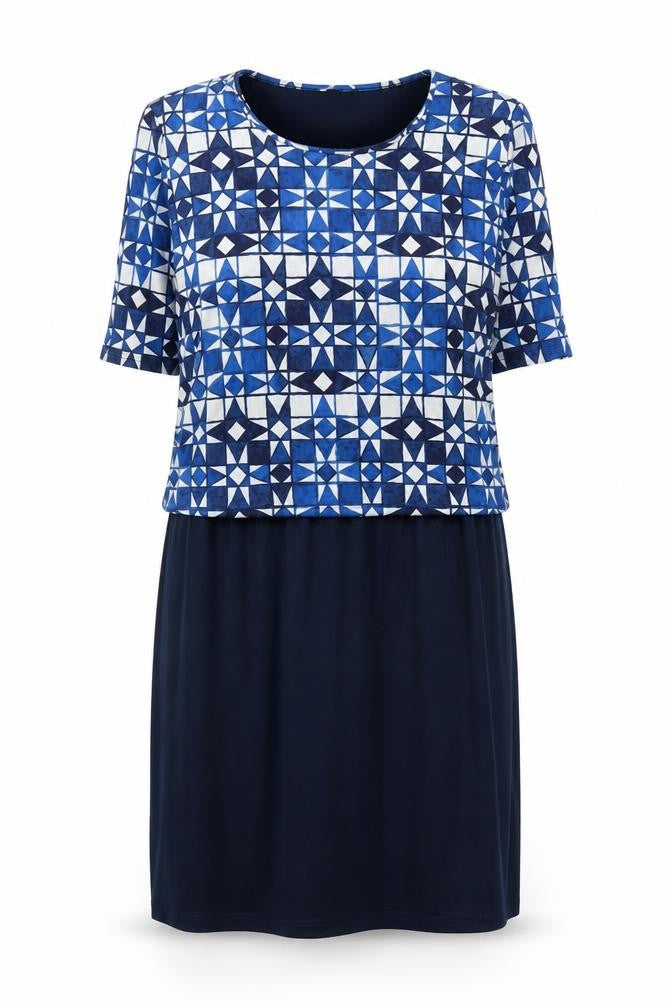 Next Women's Blue Geometric Shift Dress Size 14