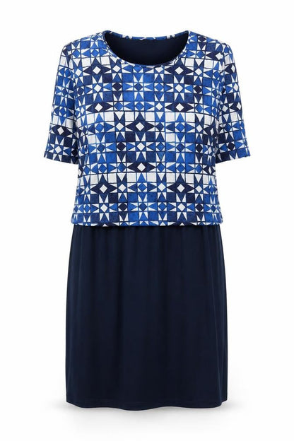 Next Women's Blue Geometric Shift Dress Size 14