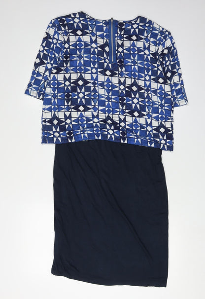 Next Women's Blue Geometric Shift Dress Size 14