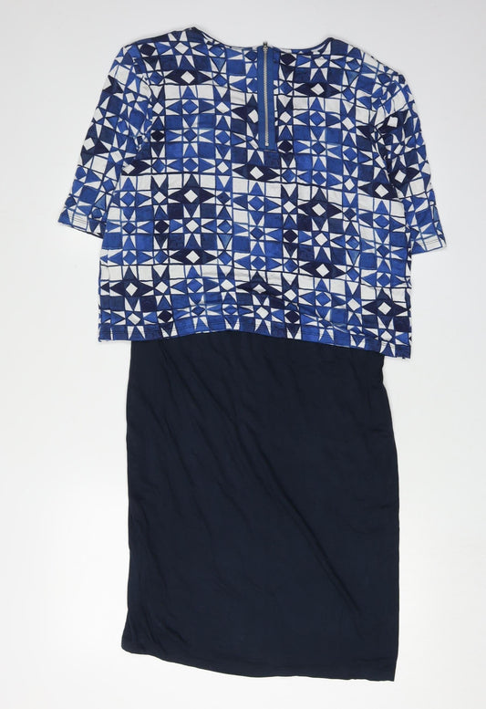 Next Women's Blue Geometric Shift Dress Size 14