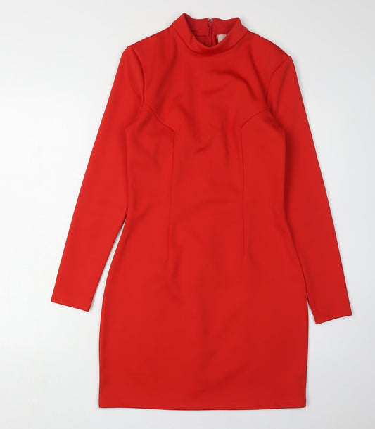 H&M Women's Red High Neck Sheath Party Dress Size 12