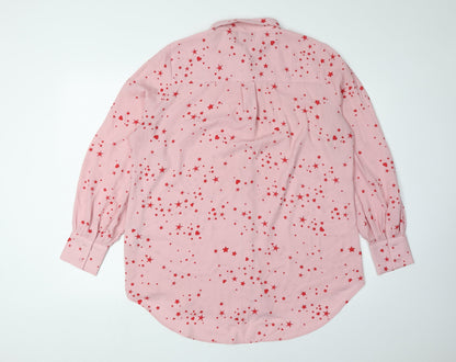 New Look Women's Pink Star Print Button-Up Blouse, Size 14