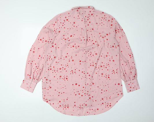 New Look Women's Pink Star Print Button-Up Blouse, Size 14