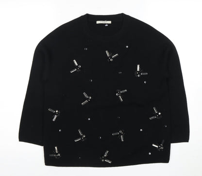 Aubin & Wills Women's Black Beaded Jumper, Size 10