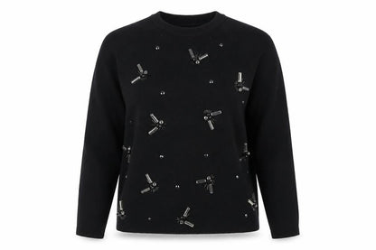 Aubin & Wills Women's Black Beaded Jumper, Size 10