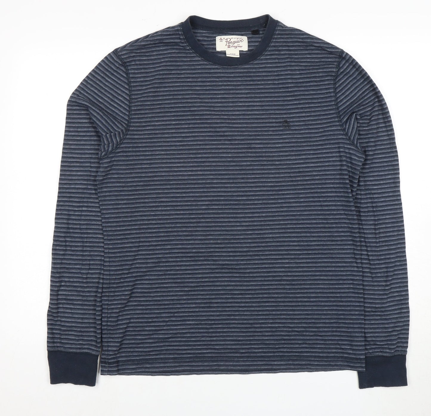 Penguin Unisex Blue Striped Crew Neck Long Sleeve M