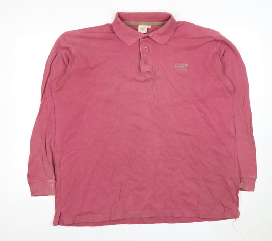 Cotton Traders Men's Pink XL Long Sleeve Polo Shirt