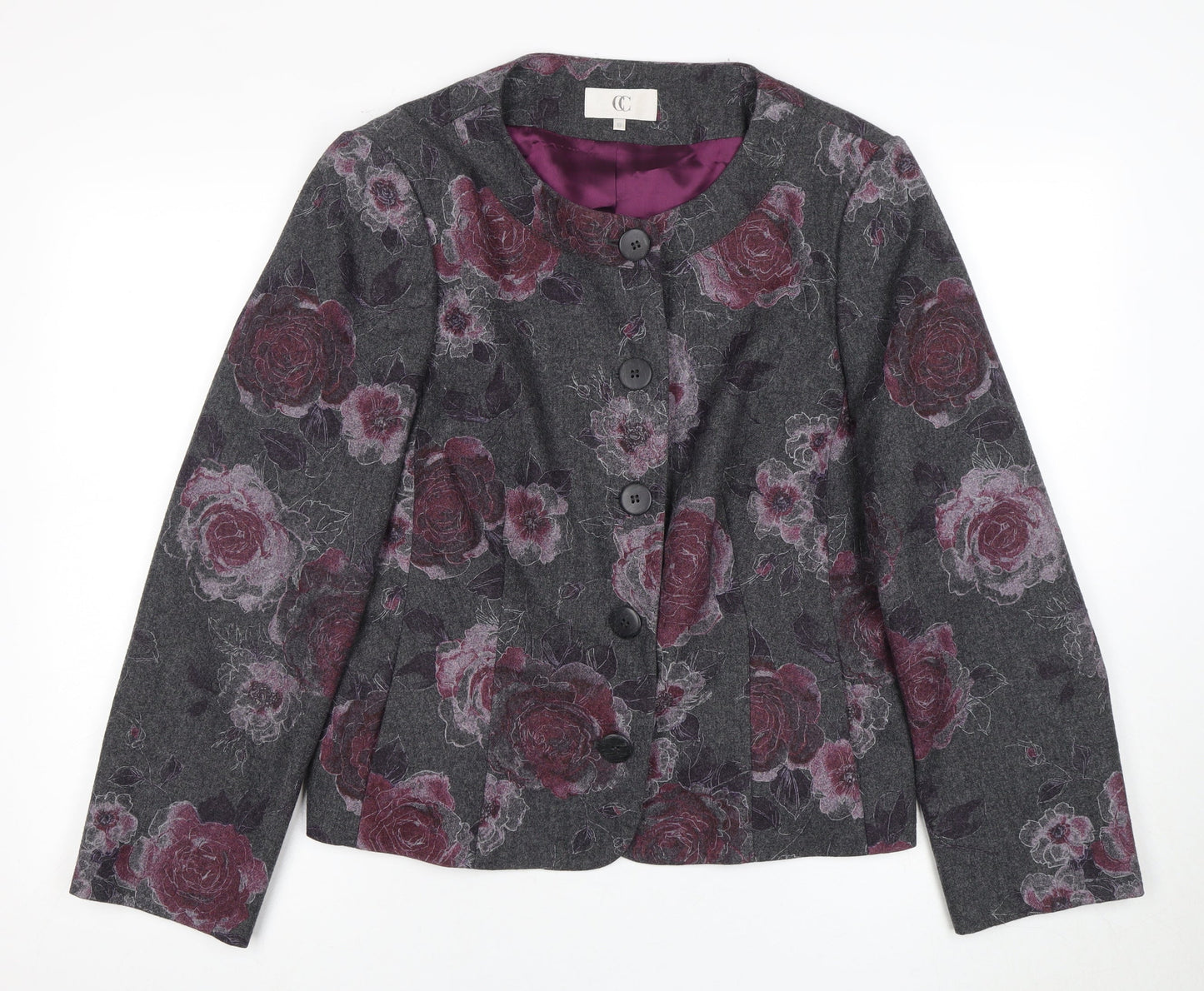 CC Women's Grey Floral Wool Suit Jacket Size 18