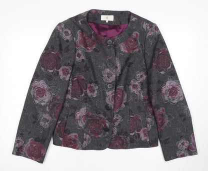 CC Women's Grey Floral Wool Suit Jacket Size 18