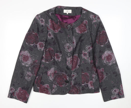 CC Women's Grey Floral Wool Suit Jacket Size 18