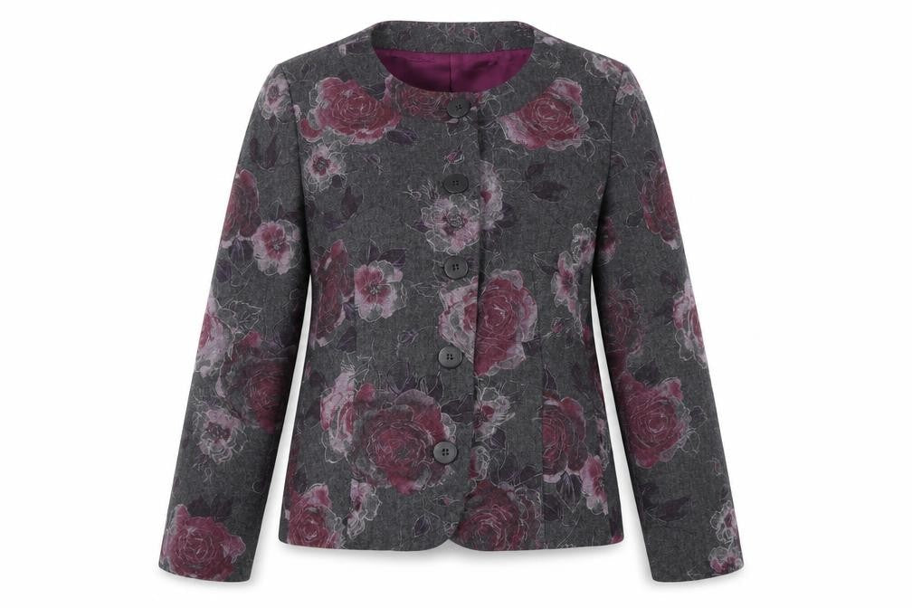 Country Casuals Women's Grey Floral Wool Suit Jacket Size 18
