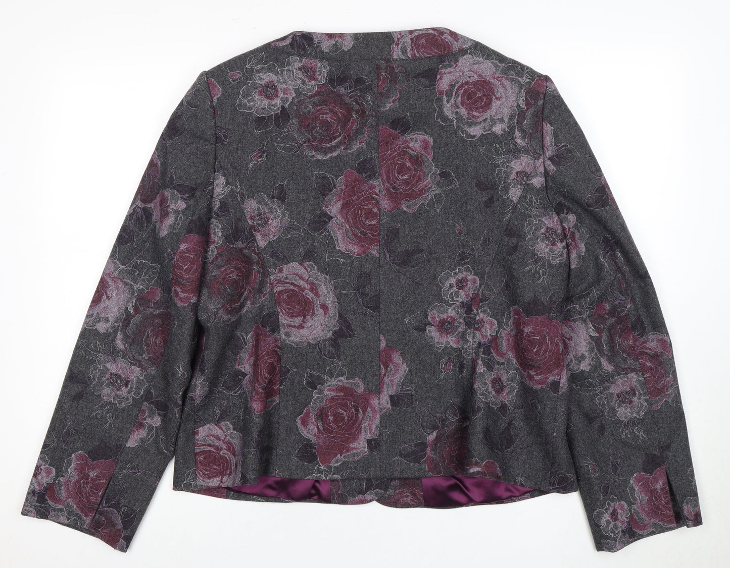 CC Women's Grey Floral Wool Suit Jacket Size 18