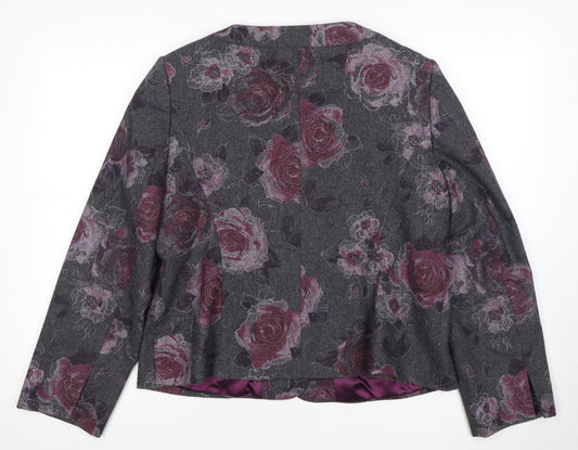 CC Women's Grey Floral Wool Suit Jacket Size 18