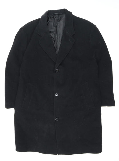 Baker St. Men's Black Wool Overcoat, Size 46, Formal Winter