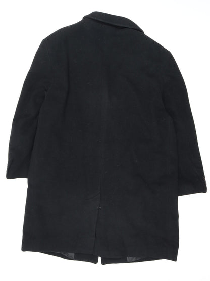 Baker St. Men's Black Wool Overcoat, Size 46, Formal Winter