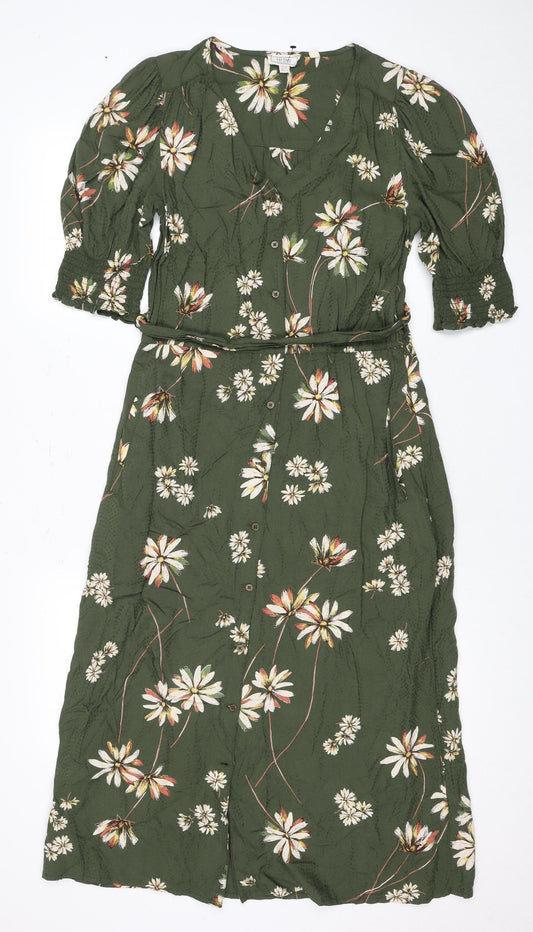 Fat Face Women's Green Floral Long Sleeve Dress