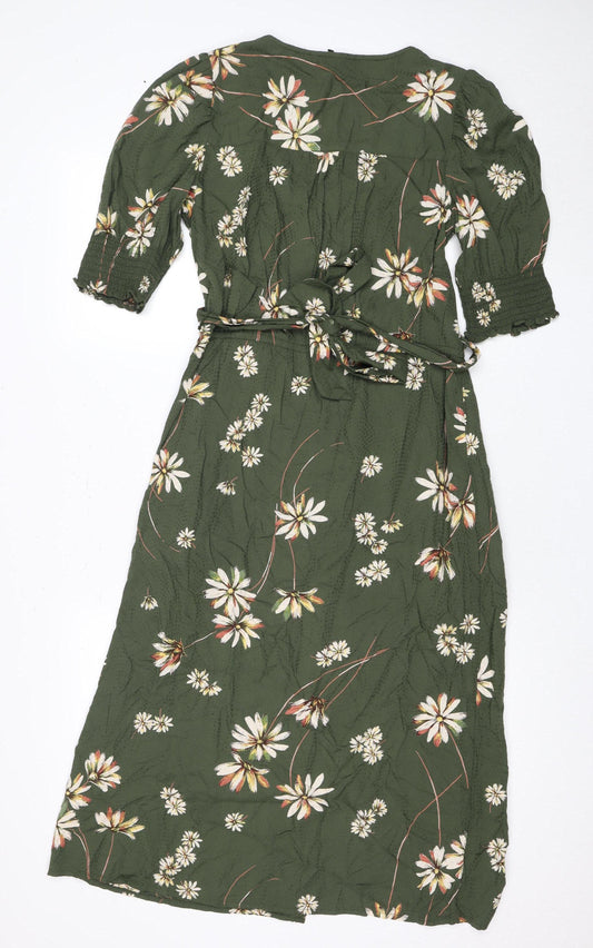 Fat Face Women's Green Floral Long Sleeve Dress
