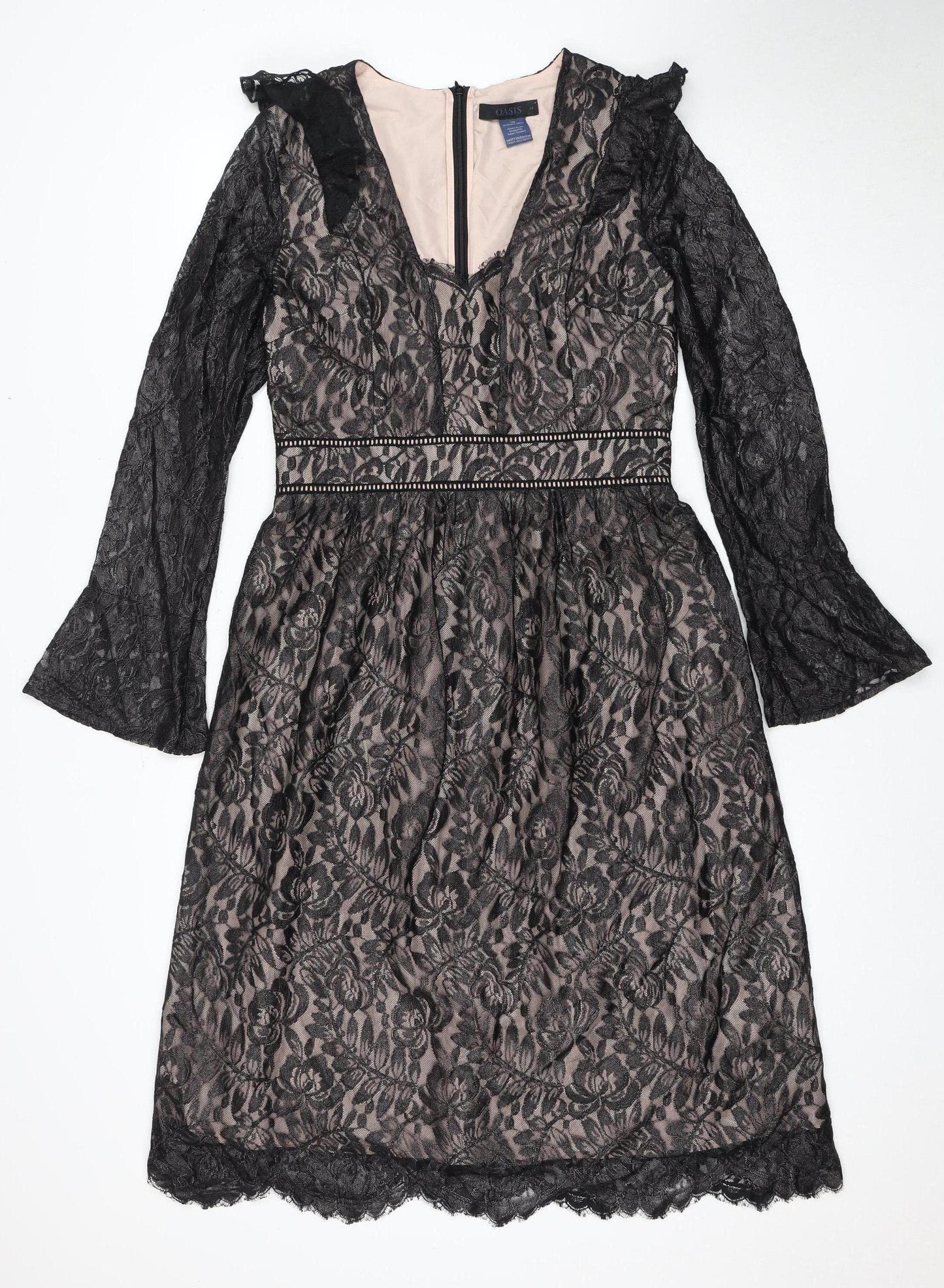 Oasis Women's Black Long Sleeve Floral Lace Dress