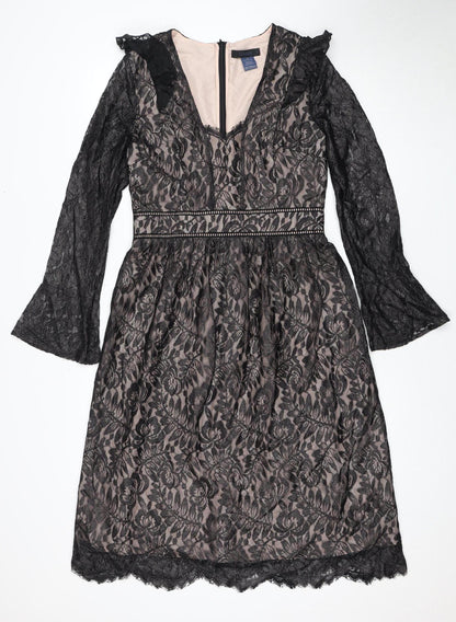 Oasis Women's Black Long Sleeve Floral Lace Dress