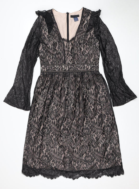 Oasis Women's Black Long Sleeve Floral Lace Dress