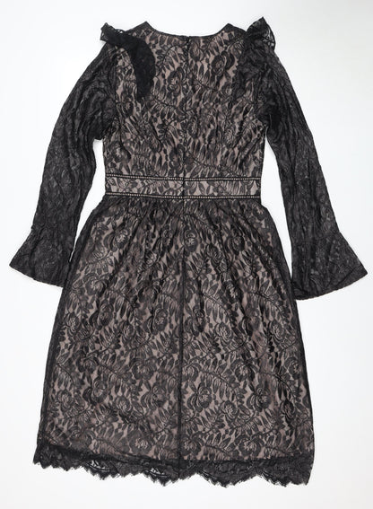 Oasis Women's Black Long Sleeve Floral Lace Dress