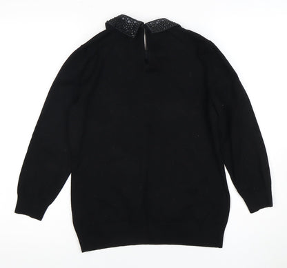 Karen Millen Women's Black Beaded Collar Top M