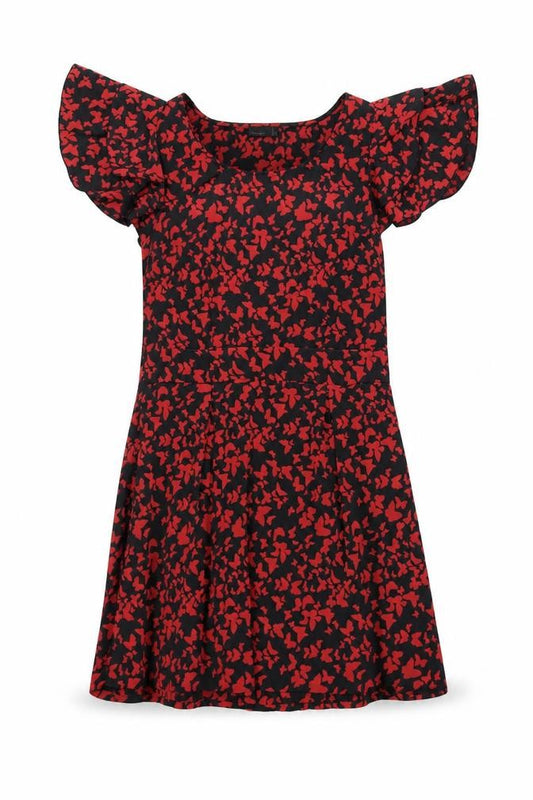 Vero Moda Women's Black Red A-Line Knee Length Dress