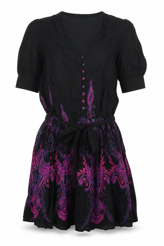 Front view of ASOS Women's Black Paisley V-Neck Dress, size 8