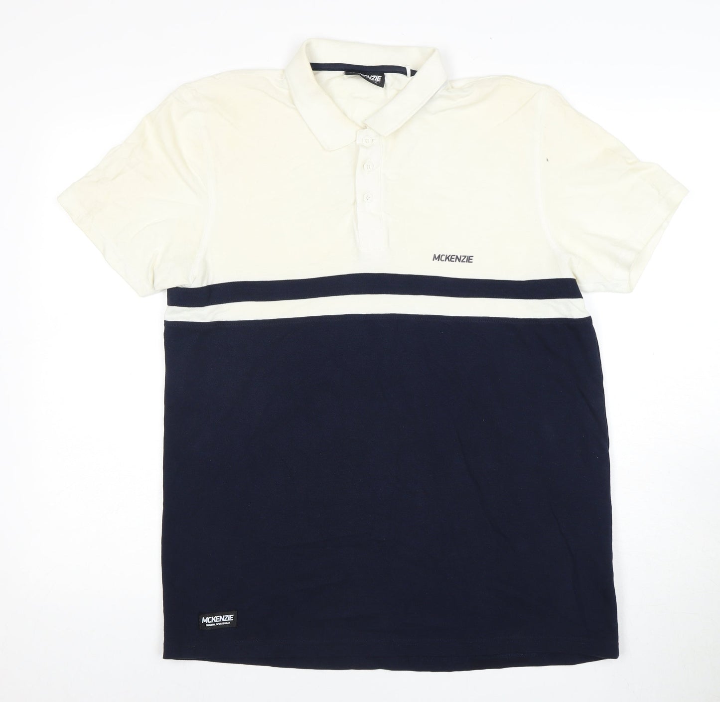 McKenzie Men's Beige and Blue Polo Shirt M