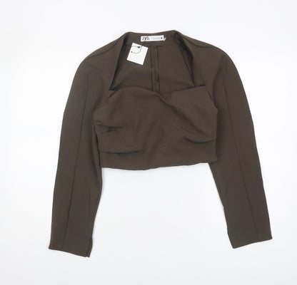 Womens UK Size M Zara Brown Cropped Blouse