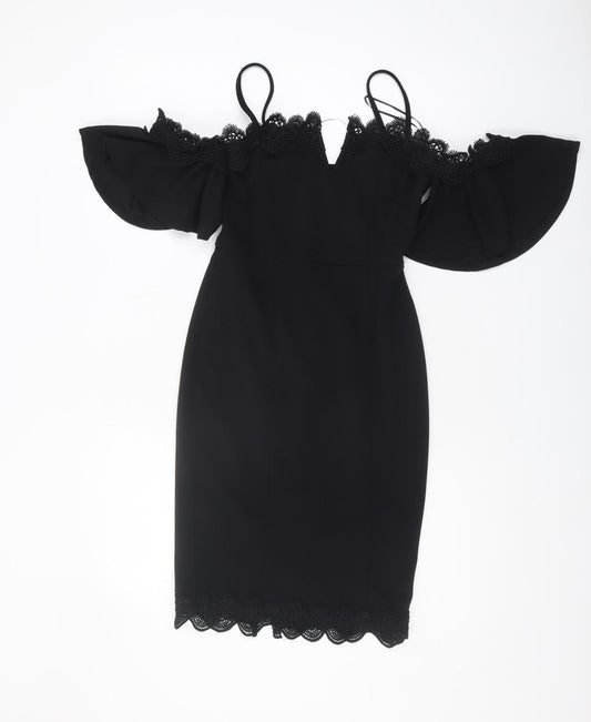 Lipsy Women's Black Off Shoulder Bodycon Dress, Size 8