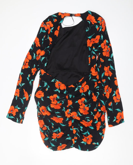Zara Women's Black Floral Long Sleeve Dress Size 16