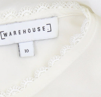 Womens UK Size 10 Warehouse White Tunic Blouse
